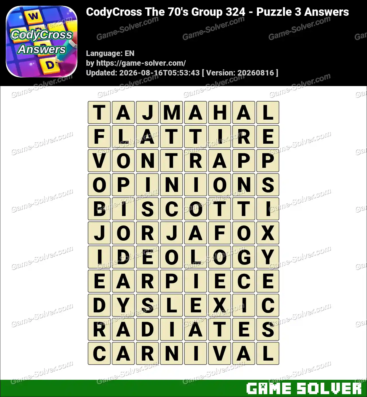 CodyCross The 70’s Group 324 – Puzzle 3 Answers